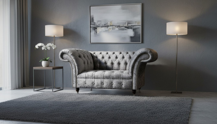 Chesterfield Sëtzgruppen Design Polster Sofa Couch Chesterfield Textil Sëlwer