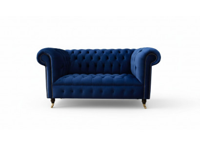 Chesterfield Büro Sëtzmiwwelen Ariichtung Sofa Canapé 2 Sëtz Textil Blo