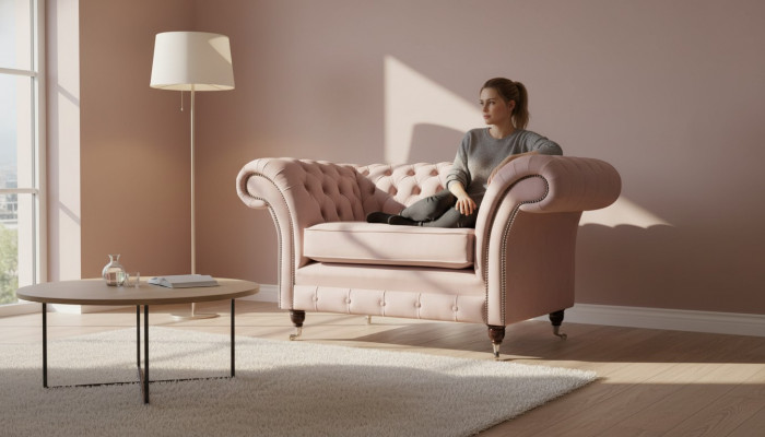 Chesterfield Design Sessell Rosa Polster Luxus Textil Couche 1-Sëtzer