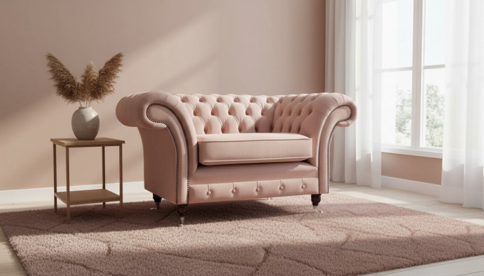 Chesterfield Design Sessell Rosa Polster Luxus Textil Couche 1-Sëtzer