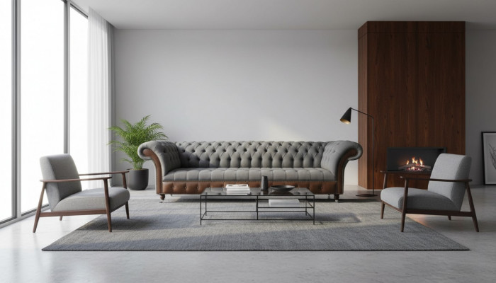 Englescht Chesterfield Luxus Textil Sofa 4 Sëtz Sofa Polster Design Stoffsofaen