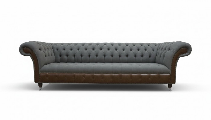 Englescht Chesterfield Luxus Textil Sofa 4 Sëtz Sofa Polster Design Stoffsofaen