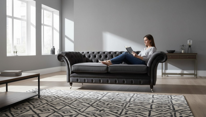 Sofa 3-Sëtz-Stoff Couchset Liewensraaum Luxus Polsters Designer Miwwel Chesterfield Neiwäit
