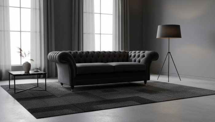 Sofa 3-Sëtz-Stoff Couchset Liewensraaum Luxus Polsters Designer Miwwel Chesterfield Neiwäit