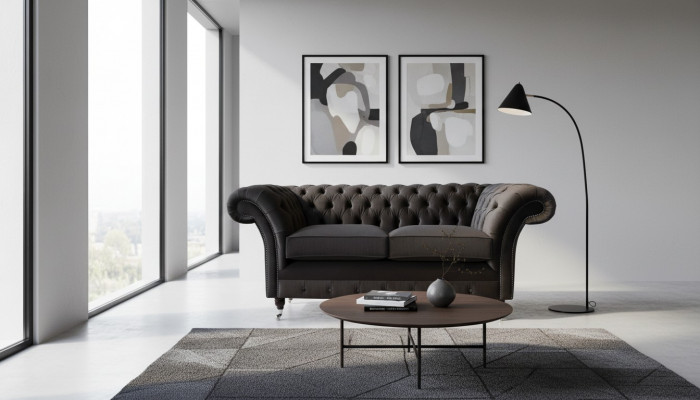 Chesterfield Textil Sofa 2-Sëtzer Polster Design Luxus Couch Stoffsofaen