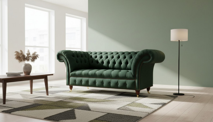 Chesterfield Sofa 2-Sëtzer Polster Sofas Gréng Luxus Stoffssofa Textil
