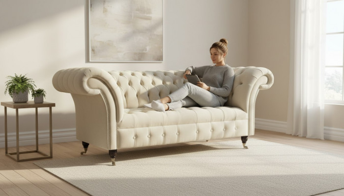 Zwee-Sëtz Canapé Polstersofa 2 Sëtz Textil Stoff Luxus Chesterfield Nei