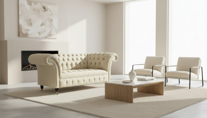 Zwee-Sëtz Canapé Polstersofa 2 Sëtz Textil Stoff Luxus Chesterfield Nei