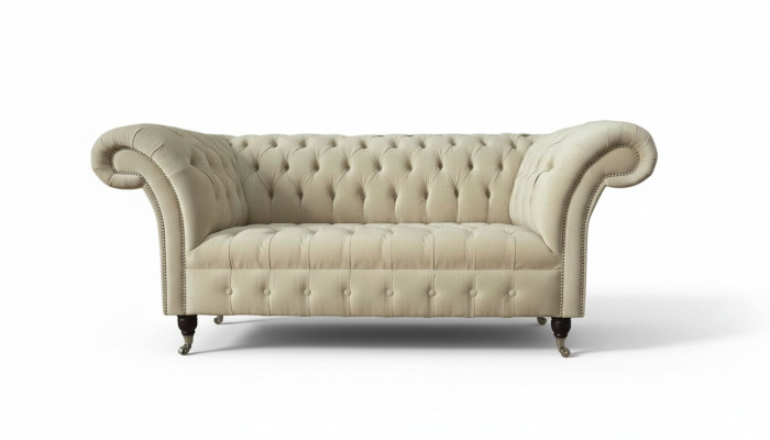 Zwee-Sëtz Canapé Polstersofa 2 Sëtz Textil Stoff Luxus Chesterfield Nei