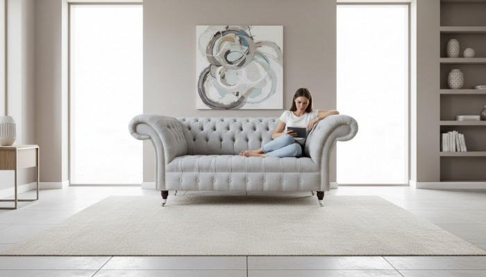 Chesterfield Luxus 2 Sëtzer Canapé Gepolsterte Sofa Textil Stoff Canapéë Nei