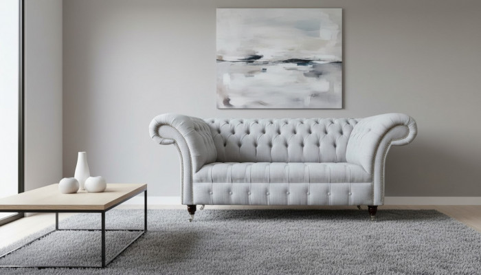 Chesterfield Luxus 2 Sëtzer Canapé Gepolsterte Sofa Textil Stoff Canapéë Nei