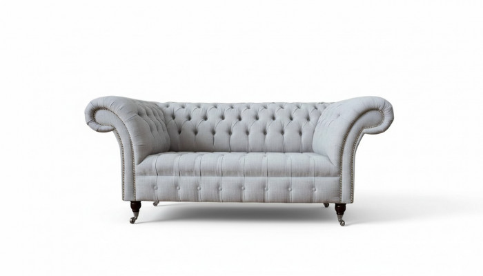 Chesterfield Luxus 2 Sëtzer Canapé Gepolsterte Sofa Textil Stoff Canapéë Nei