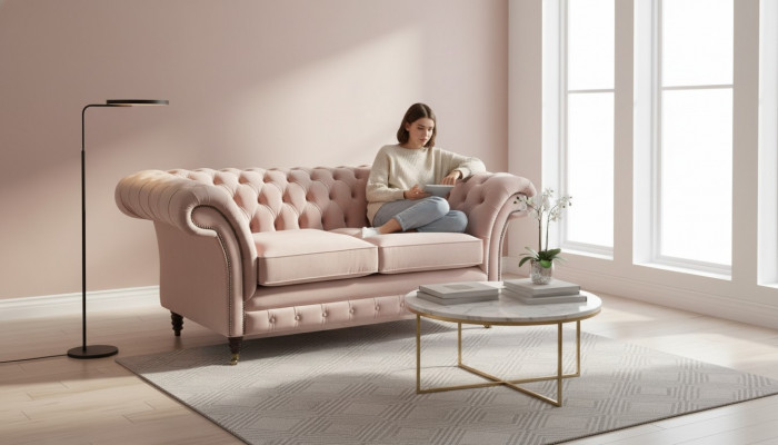 Sofa 2 Sëtz Couch Polster Chesterfield Wunnzëmmer Design Textil Neit