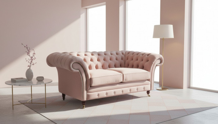 Sofa 2 Sëtz Couch Polster Chesterfield Wunnzëmmer Design Textil Neit