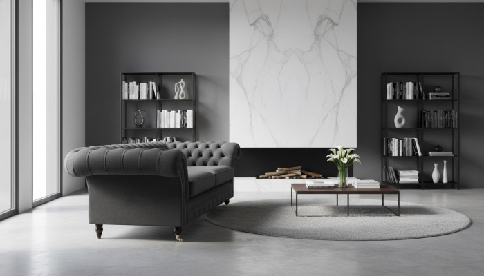 Sofa 3-Sëtzer Luxus Textil Chesterfield Couch Sofaen Polster Design Miwwelen