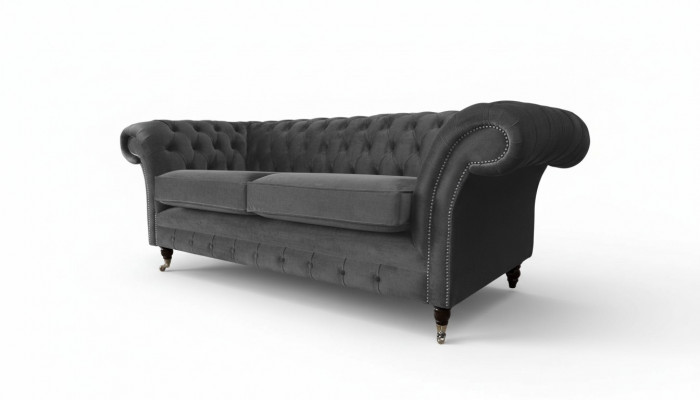 Sofa 3-Sëtzer Luxus Textil Chesterfield Couch Sofaen Polster Design Miwwelen
