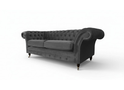 Sofa 3-Sëtzer Luxus Textil Chesterfield Couch Sofaen Polster Design Miwwelen
