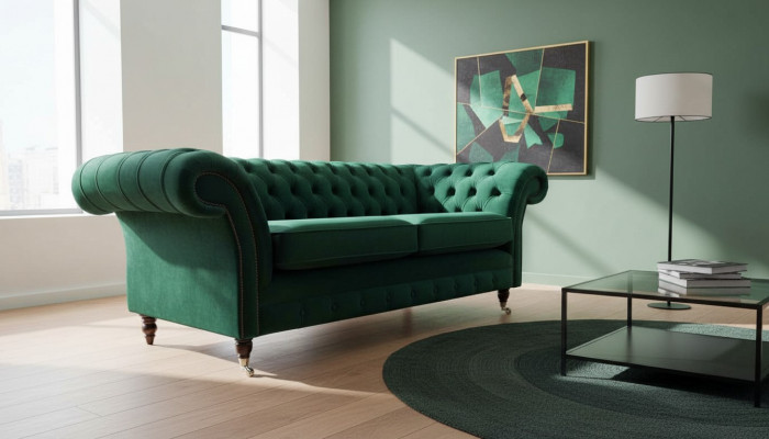 Chesterfield Canapé Sofa Polster 3 Sëtzer Canapéë Sëtz Sofas Gréng Nei