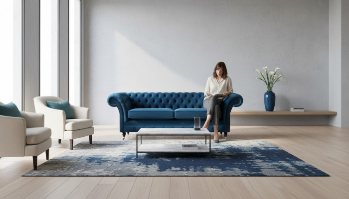Design Sofa 3 Sëtzer Couch Polster Luxus Textil Sofaen Chesterfield Nei