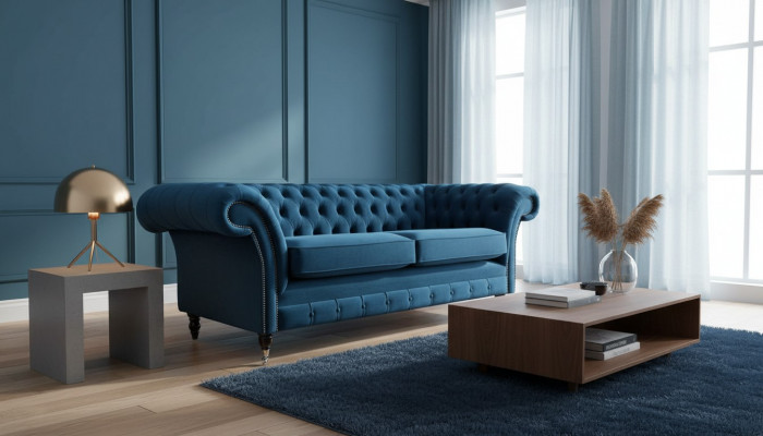 Design Sofa 3 Sëtzer Couch Polster Luxus Textil Sofaen Chesterfield Nei