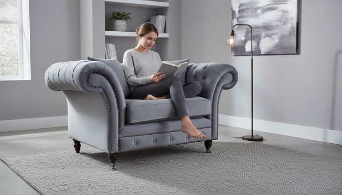 Design Chesterfield Stoff Couch Fotell 1 Sëtzer Polster Sofas Lounge Neit