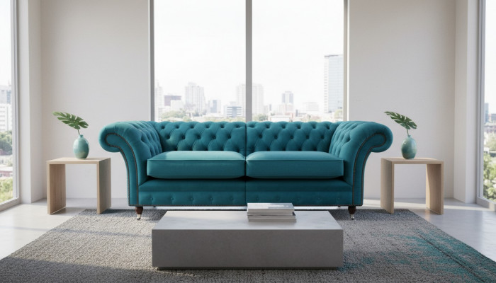 Design Sofa 3 Sëtzer Couch Chesterfield Polstersofa Wohnzimmer Design