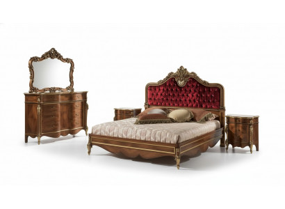 Schlofzëmmer Miwwelen 5 Deeler Set Bett 2x Nuetsdësch Kommode Klassesch Holz
