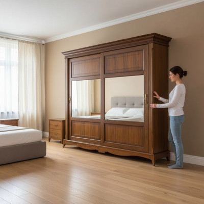 Schlofkummermiwwel Kleederschaf mat Spigel Massivholz Design Italien.
