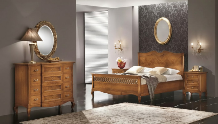 Bett 2x Nuetsdëscher Kommode 5 Deeler Set Schlofzëmmer Italienescht Miwwelen