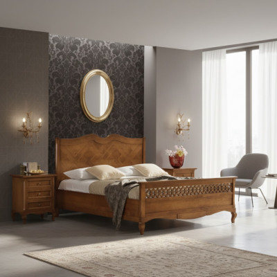Bett 2x Nuetsdëscher 3-Deeler. Italienesch Miwwelen Schlofkummer Holz Neie Set