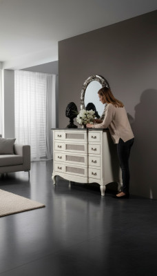 Holz Italienesch Miwwelen Design Miwwelstil 2-Deel Kommode mat Spigel Nei