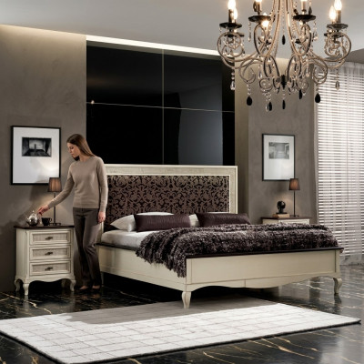 Design-Schlofkummer 3-Teile-Saz. Bett 2x Nuetsdësch Luxus-Betten-Set Miwwelen Neit.