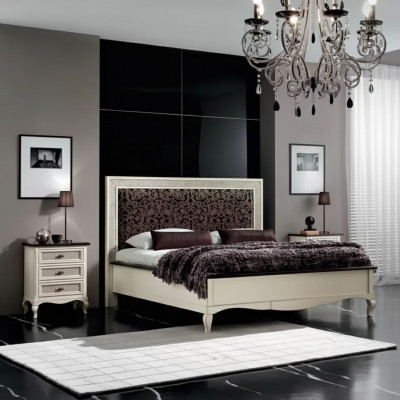 Design-Schlofkummer 3-Teile-Saz. Bett 2x Nuetsdësch Luxus-Betten-Set Miwwelen Neit.