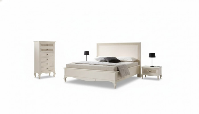 Bett 2x Nuetsdësch 4 Deeler Schlofzëmmer Set Miwwel Kommode Luxus Nei
