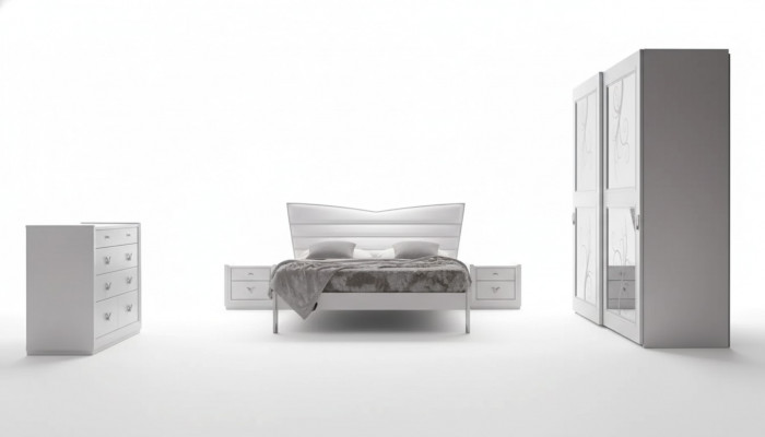 Luxus Schlofzëmmer Miwwelen Bett 2x Nuesschränk Set Kommode Miwwelen 6 Deeler. Neiw.
