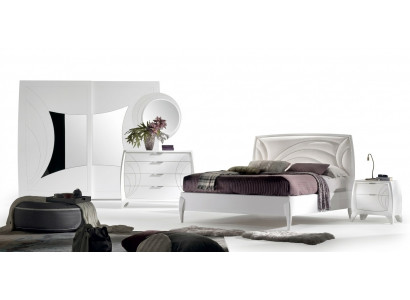 Luxus-Schlofzëmmer-Set Bett 2x Nuetsdëscher Design Kommode Miwwelen 6 Deeler