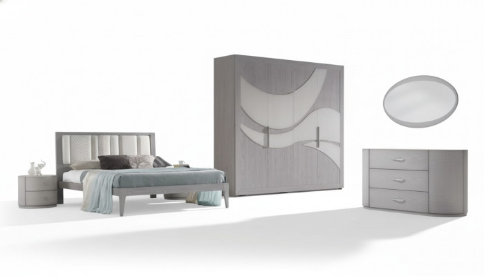 Schlofzëmmer Bett 2x Nuetsdëscher Kleederschaf Kommode Luxus Set 5 Deeler.