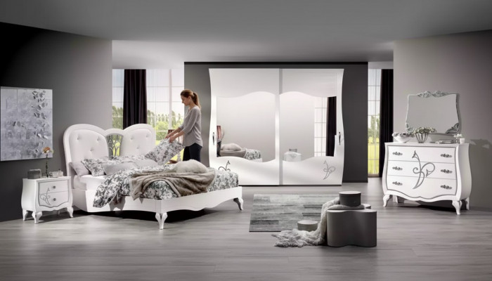 Schlofzëmmer 5-Deel Set Bett 2x Nuetsdëscher Schaf Modern Miwwelen