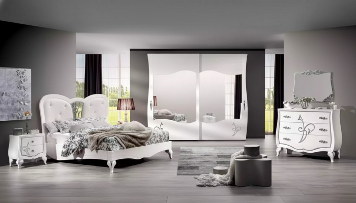 Schlofzëmmer 5-Deel Set Bett 2x Nuetsdëscher Schaf Modern Miwwelen