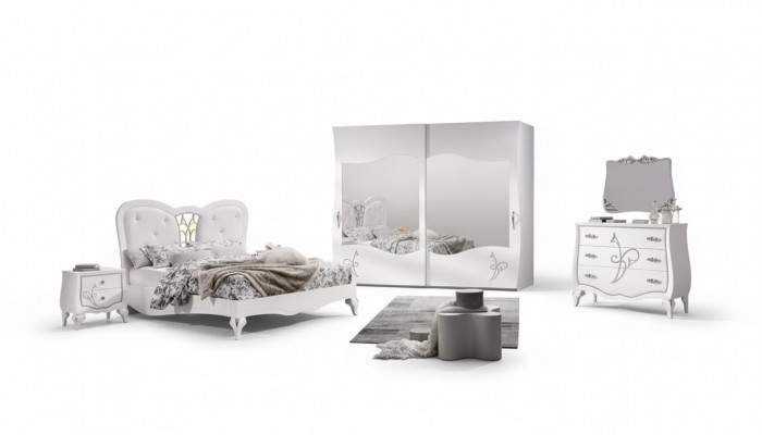 Schlofzëmmer 5-Deel Set Bett 2x Nuetsdëscher Schaf Modern Miwwelen