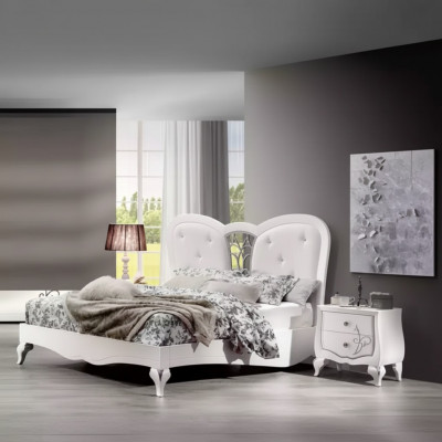 Bett 2x Nuetsdëscher 3-tlg. Schlofzëmmer Set Design Miwwelen Modern Luxus Nei