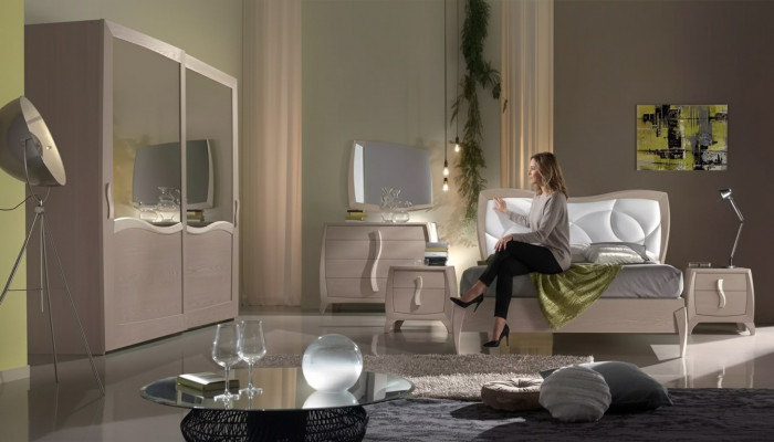 Bett 2x Nuetsdëscher 6-Stéck Schlofzëmmer Set Design Modern Luxus Miwwelen Nei
