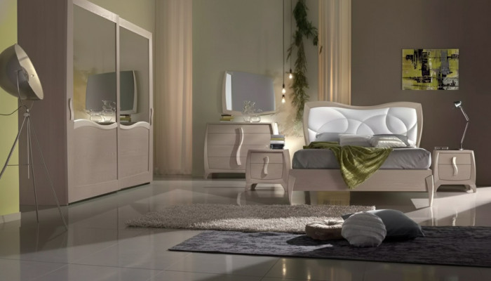 Bett 2x Nuetsdëscher 6-Stéck Schlofzëmmer Set Design Modern Luxus Miwwelen Nei