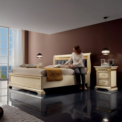 Bett 2x Nuetsdëscher 3tlg. Schlofzëmmer Set Designer Luxus Komplett Setzer