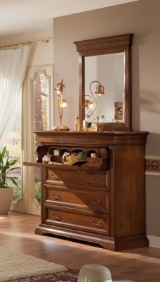 Kommode mat Spigel Holz Design 2tlg. Schlofzëmmer Garnitur Sideboard