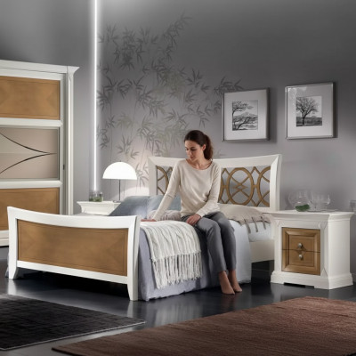 Schlofzëmmer Miwwelen 3tl. Set Bett Massivholz Nuetsdëscher 2x Better Holz