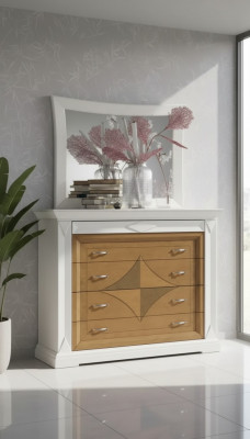 Kommod mat Spigel Sideboards Holz Kommoden Miwwelen 2tlg Wäiss Italien