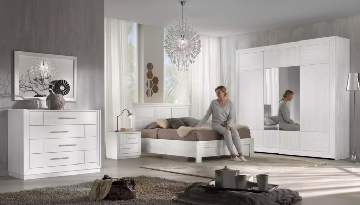 Luxus Komplett-Schlofzëmmer-Set Bett 2x Nuetsdëscher Kleederschaf