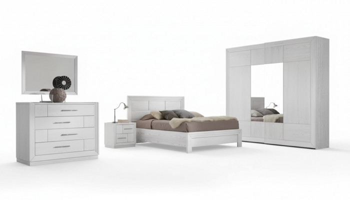 Luxus Komplett-Schlofzëmmer-Set Bett 2x Nuetsdëscher Kleederschaf