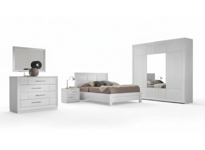 Luxus Komplett-Schlofzëmmer-Set Bett 2x Nuetsdëscher Kleederschaf